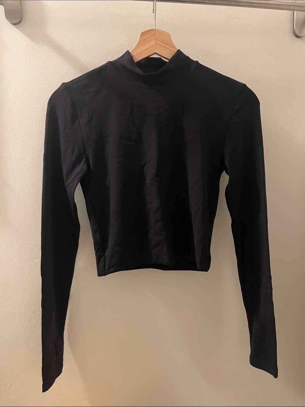 Babaton Black Long-Sleeve Mock Neck Crop Top